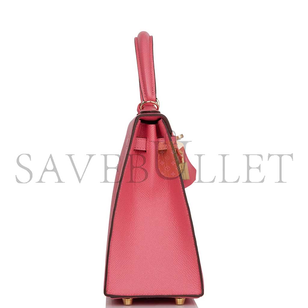 HERMÈS KELLY SELLIER 25 ROSE AZALEE VERSO EPSOM PERMABRASS HARDWARE (25*17*7cm) 